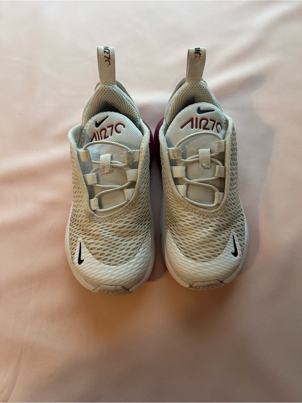 Nike Kids' Air 270 Slip-On Sneakers in White with Black and Maroon Accents